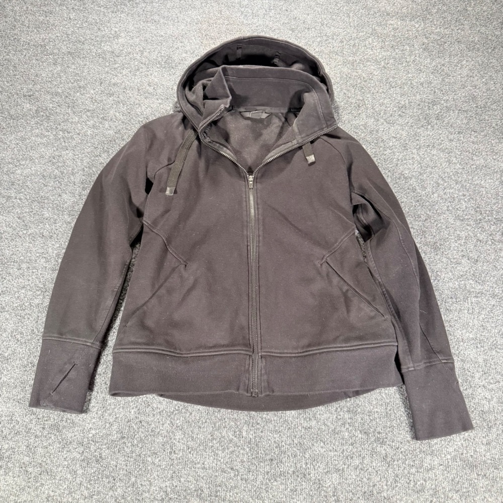 Athleta Triumph Hoodie Full Zip Sweatshirt Jacket Thumbholes Black Large Womens